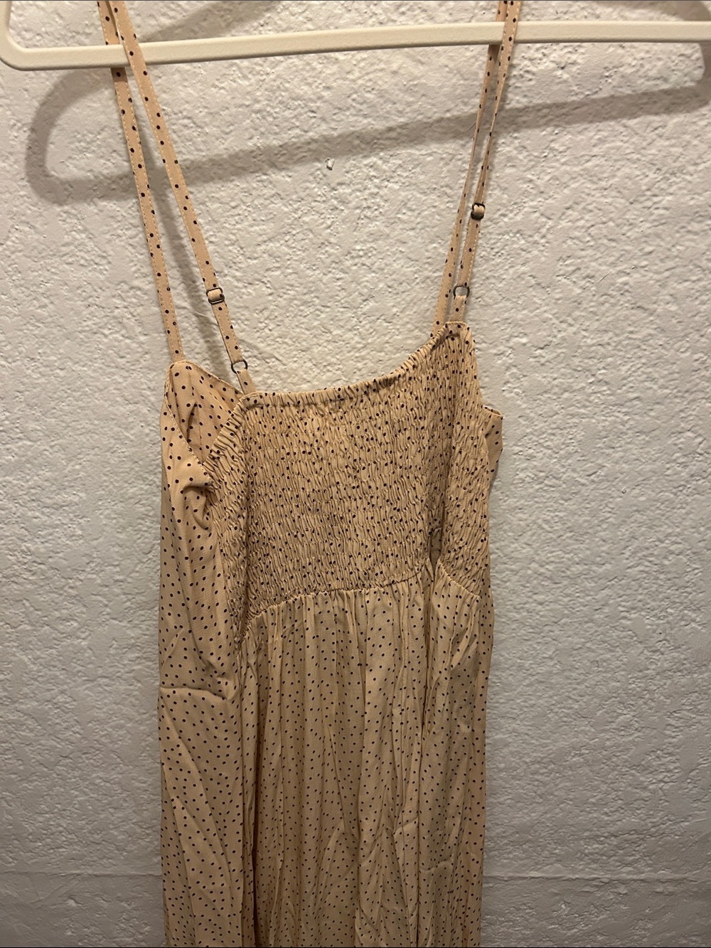 ⭐️ANTHROPOLGIE⭐️ FAITHFUL THE BRAND NWT Beige Polka Dot Lace-Up Maxi Slip Dress - Picture 12 of 13